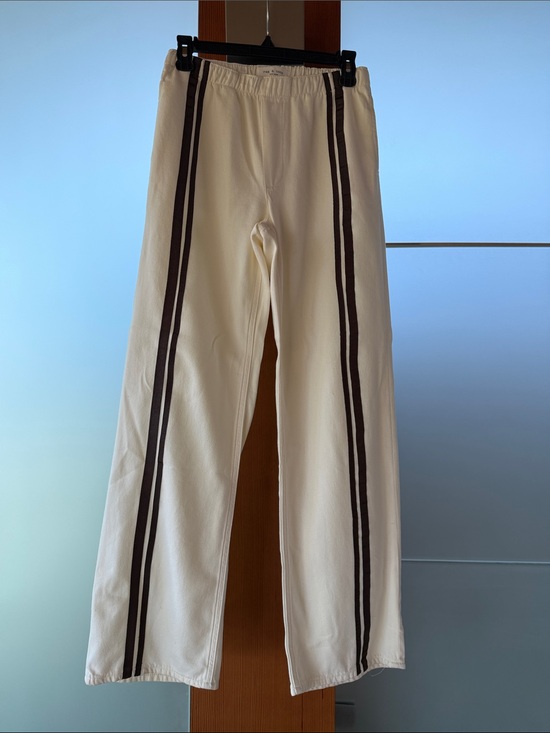 rag & bone Pants - rag & bone Cream Wide-Leg Trousers with Brown Side Stripes